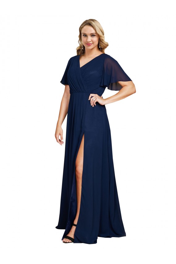 Soft Chiffon A-Line Long Short Flutter Sleeves Formal Plus Size Evening Gown / Prom Dress / Bridesmaid Dress Sheffield