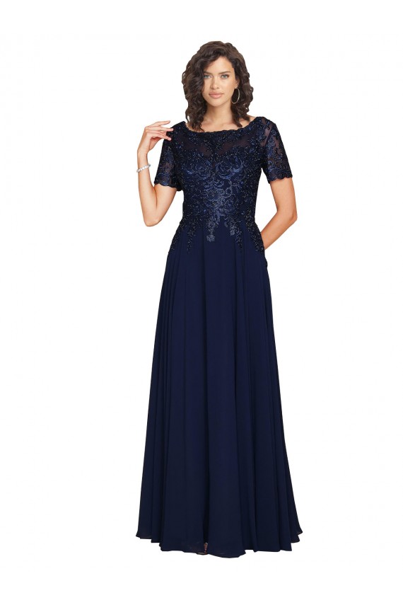 Soft Chiffon A-Line Short Sleeves Long Prom Dress / Bridesmaid Dress Sheffield