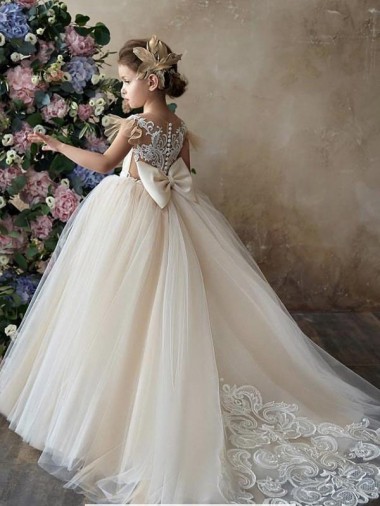 Tulle & Lace Ball Gown Chapel Train Sleeveless Flower Girl Dresses Sheffield