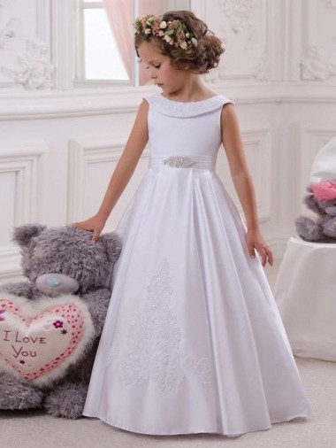 Satin & Lace Ball Gown Long Sleeveless Flower Girl Dresses Sheffield
