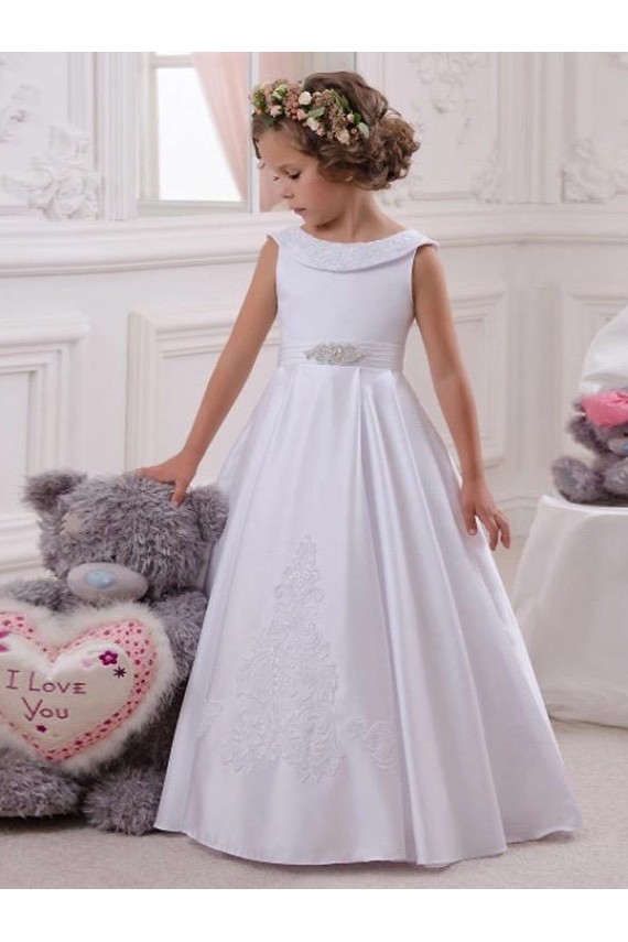 Satin & Lace Ball Gown Long Sleeveless Flower Girl Dresses Sheffield