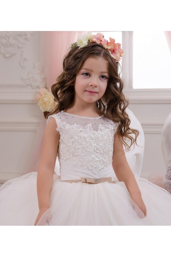 Tulle & Lace Ball Gown Chapel Train Sleeveless Flower Girl Wedding Dress Sheffield