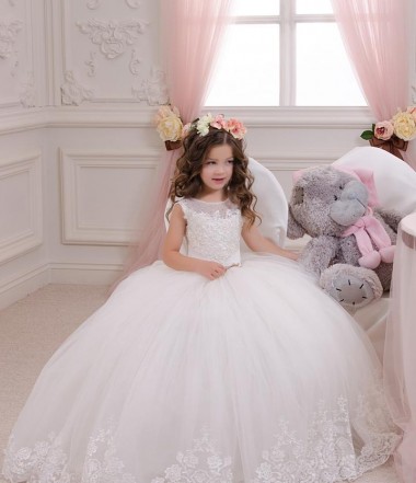 Tulle & Lace Ball Gown Chapel Train Sleeveless Flower Girl Wedding Dress Sheffield