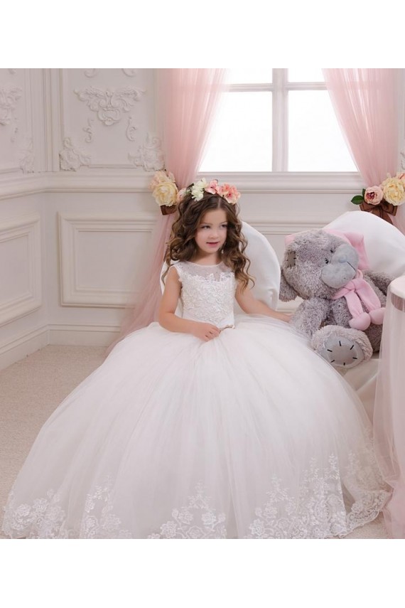 Tulle & Lace Ball Gown Chapel Train Sleeveless Flower Girl Wedding Dress Sheffield
