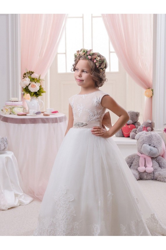 Tulle & Lace Ball Gown Chapel Train Sleeveless V-Back Flower Girl Dresses Sheffield