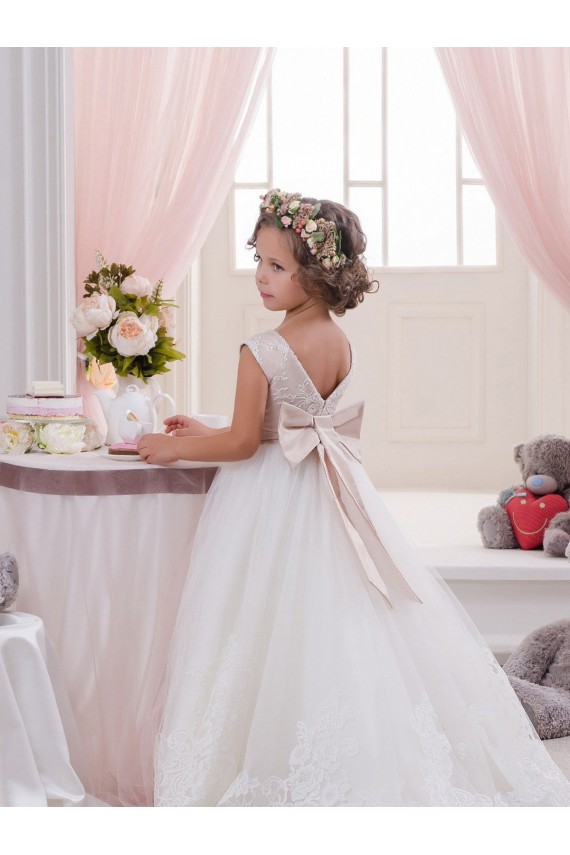 Tulle & Lace Ball Gown Chapel Train Sleeveless V-Back Flower Girl Dresses Sheffield