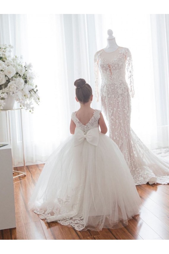 Tulle & Lace Ball Gown Chapel Train Sleeveless Flower Girl Dress Sheffield