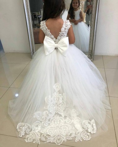 Tulle & Lace Ball Gown Chapel Train Sleeveless Flower Girl Dress Sheffield