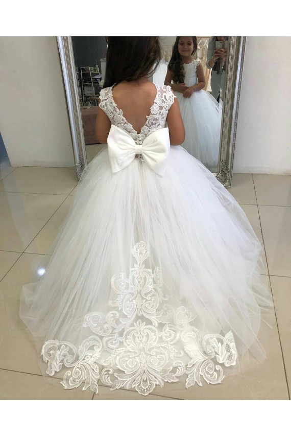Tulle & Lace Ball Gown Chapel Train Sleeveless Flower Girl Dress Sheffield