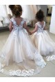 Tulle & Lace Ball Gown Chapel Train Sleeveless V-Back Little Flower Girl Dress Sheffield