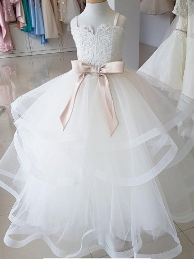 Tulle & Lace Ball Gown Long Sleeveless Flower Girl Wedding Dress Sheffield