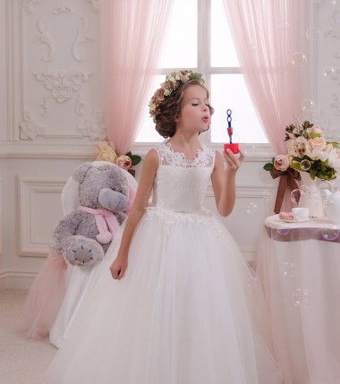 Tulle & Lace Ball Gown Long Sleeveless Keyhole Back Little Flower Girl Dresses Sheffield