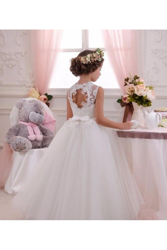 Tulle & Lace Ball Gown Long Sleeveless Keyhole Back Little Flower Girl Dresses Sheffield