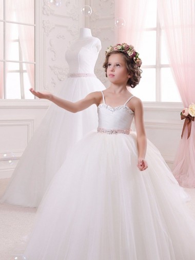 Tulle Ball Gown Chapel Train Sleeveless Flower Girl Dress Sheffield