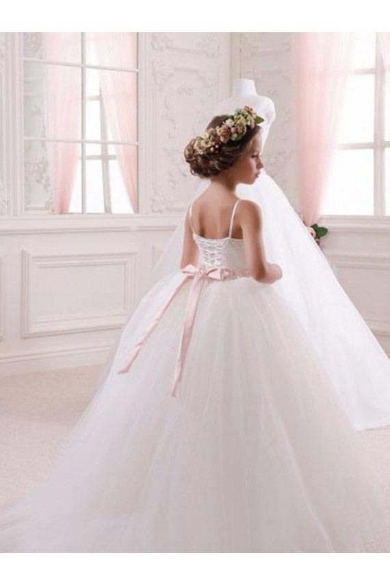 Tulle Ball Gown Chapel Train Sleeveless Flower Girl Dress Sheffield