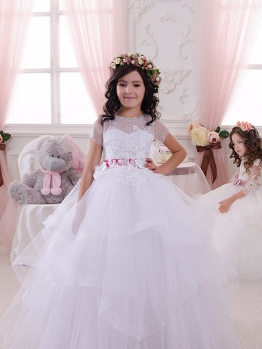Tulle & Lace Ball Gown Short Sleeves Long Little Flower Girl Dress Sheffield