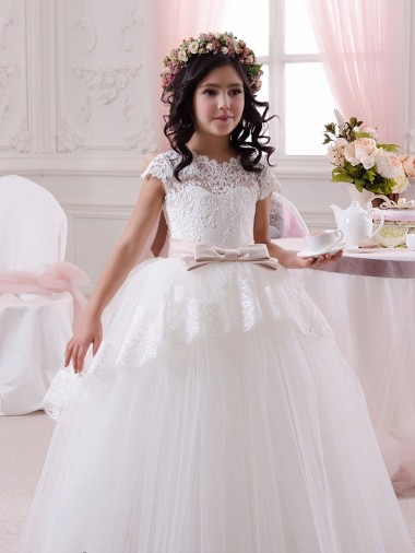 Tulle & Lace Ball Gown Long Sleeveless Flower Girl Dresses Sheffield