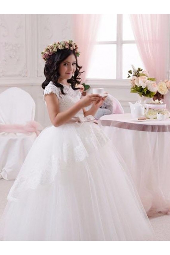 Tulle & Lace Ball Gown Long Sleeveless Flower Girl Dresses Sheffield