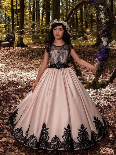 Satin & Lace Ball Gown Long Sleeveless Flower Girl Dress for Wedding Sheffield