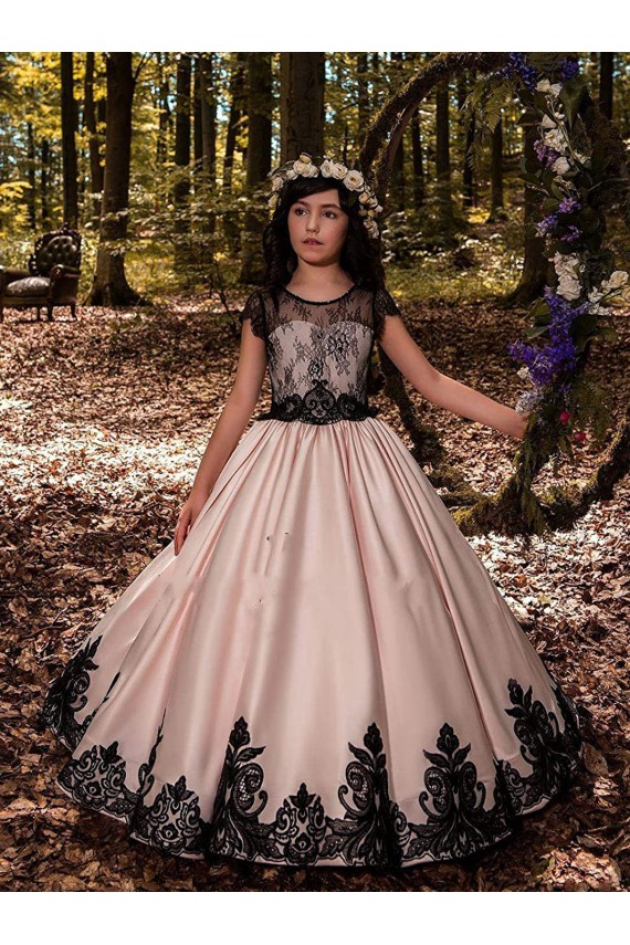 Satin & Lace Ball Gown Long Sleeveless Flower Girl Dress for Wedding Sheffield