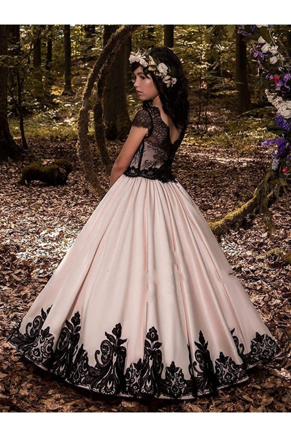 Satin & Lace Ball Gown Long Sleeveless Flower Girl Dress for Wedding Sheffield
