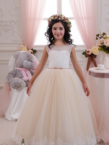 Tulle & Lace Ball Gown Long Sleeveless Flower Girl Dresses for Wedding Sheffield