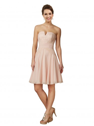 Soft Chiffon & Lace A-Line Knee Length Sleeveless Pink Cocktail Dresses Sheffield