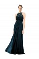 Soft Chiffon & Lace A-Line Long Sleeveless Keyhole Back Dark Navy Bridesmaid Dresses Sheffield