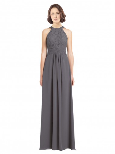 Soft Chiffon & Lace A-Line Long Sleeveless Bridesmaid Dress Sheffield