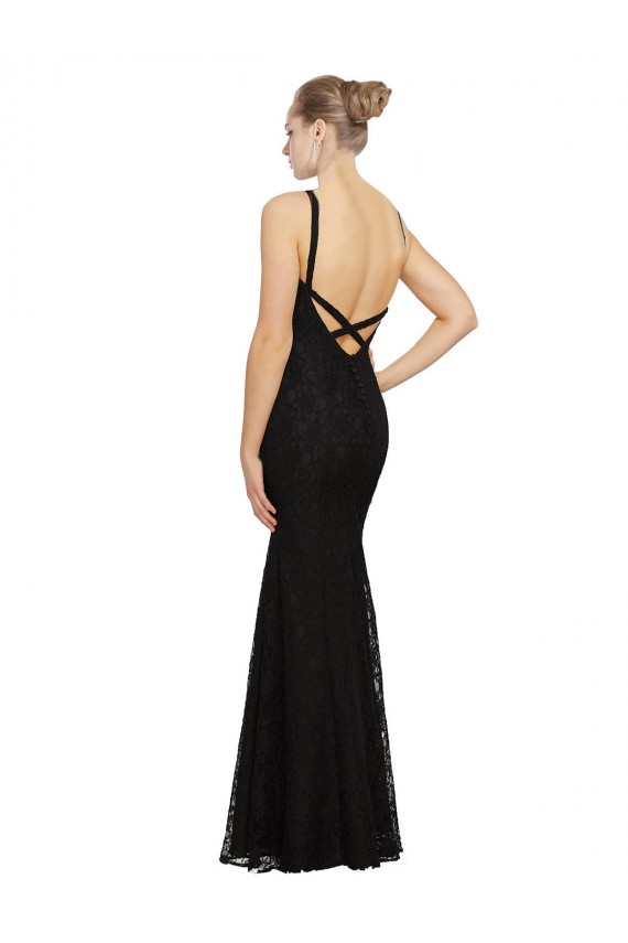 Lace Sheath Long Sleeveless Open Back Black Bridesmaid Dresses Sheffield