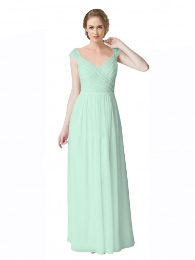Soft Chiffon & Lace A-Line Long Cap Sleeves V-Back Bridesmaid Dress Sheffield