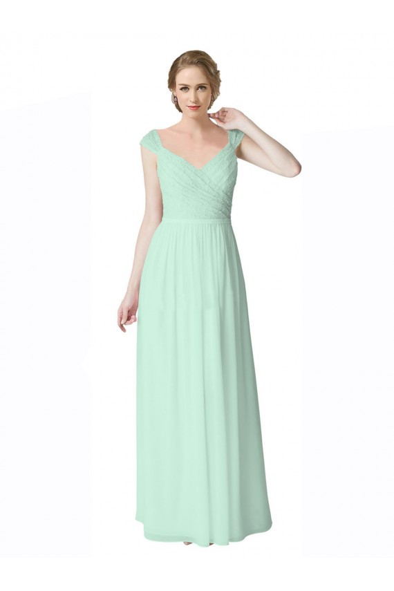 Soft Chiffon & Lace A-Line Long Cap Sleeves V-Back Bridesmaid Dress Sheffield