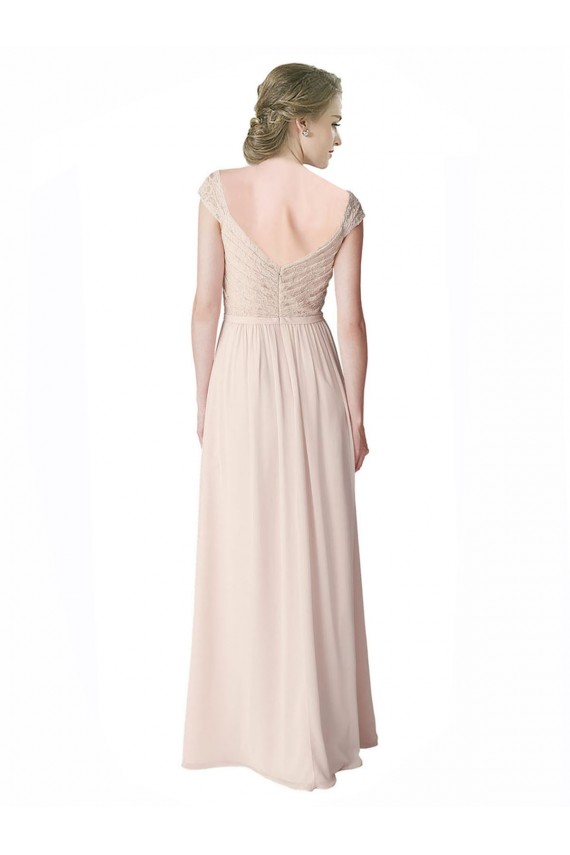 Soft Chiffon & Lace A-Line Long Cap Sleeves V-Back Bridesmaid Dress Sheffield