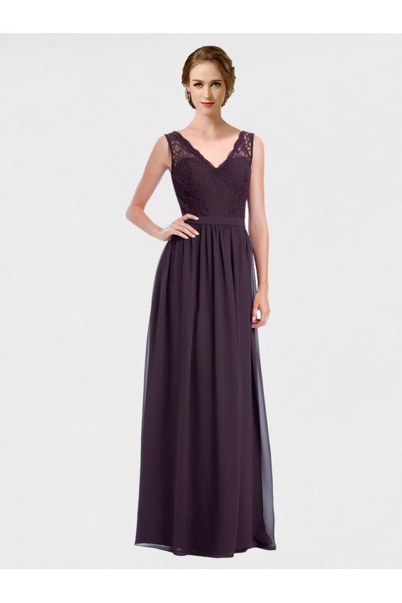 Chiffon & Lace A-Line Long Sleeveless V-Back Bridesmaid Dress / Evening Dress Sheffield