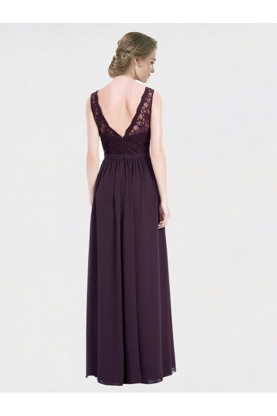Chiffon & Lace A-Line Long Sleeveless V-Back Bridesmaid Dress / Evening Dress Sheffield