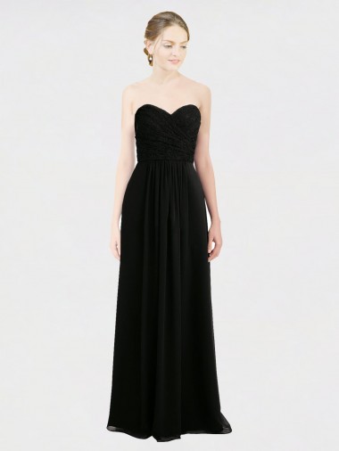 Soft Chiffon & Lace A-Line Long Sleeveless Low Back Black Bridesmaid Dresses Sheffield