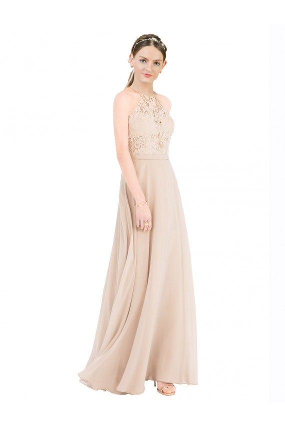 Soft Chiffon & Lace A-Line Long Sleeveless Keyhole Back Prom Dress / Bridesmaid Dress Sheffield