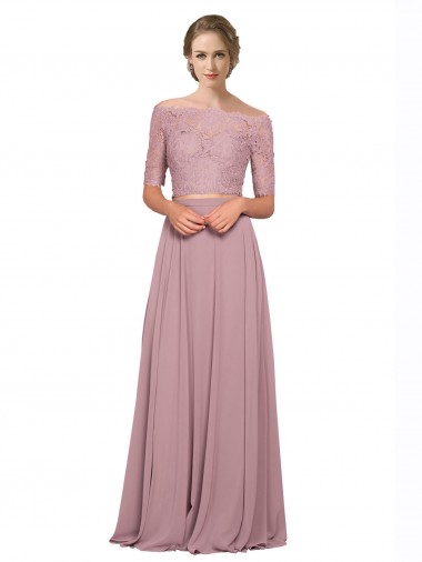 Soft Chiffon & Lace A-Line Short Sleeves Long Prom Dress / Bridesmaid Dress Sheffield