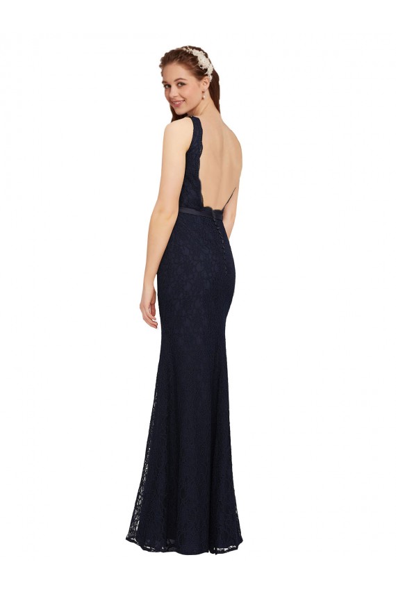 Lace Sheath Sheath Sleeveless Dark Navy Bridesmaid Dress Sheffield
