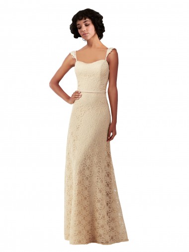 Lace A-Line Long Sleeveless Champagne Bridesmaid Dresses Sheffield