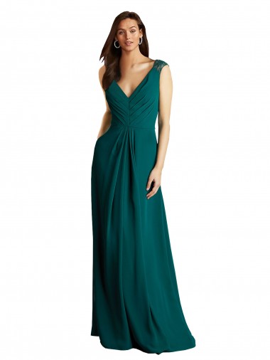 Soft Chiffon & Lace A-Line Long Sleeveless V-Neck Open Back Bridesmaid Dresses Sheffield