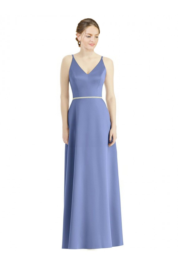 Satin A-Line Long Sleeveless Periwinkle Bridesmaid Dress Sheffield