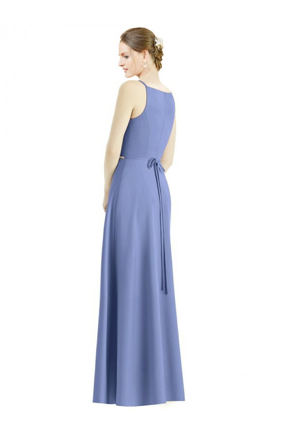 Satin A-Line Long Sleeveless Periwinkle Bridesmaid Dress Sheffield