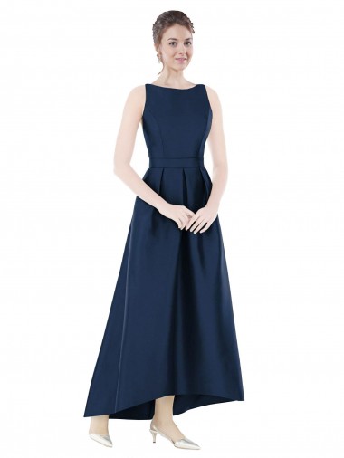 Satin A-Line Long Sleeveless High Low Bridesmaid Dress Sheffield