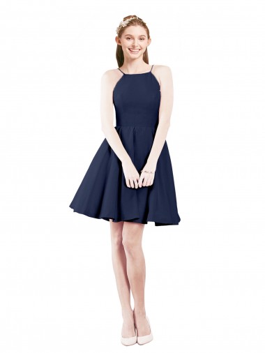 Satin A-Line Knee Length Sleeveless Open Back Bridesmaid Gown Sheffield