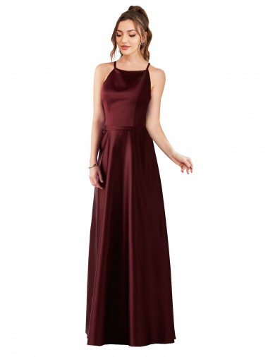 Satin A-Line Sleeveless Burgundy Gold Prom Dress / Bridesmaid Dress Sheffield