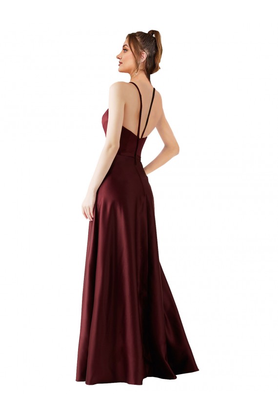 Satin A-Line Sleeveless Burgundy Gold Prom Dress / Bridesmaid Dress Sheffield