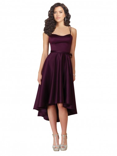 Satin A-Line Short Sleeveless Criss Cross Back High Low Prom Dress / Bridesmaid Dress Sheffield