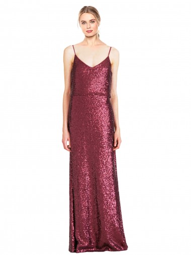 Sequin A-Line Long Sleeveless Burgundy Prom Dresses Sheffield
