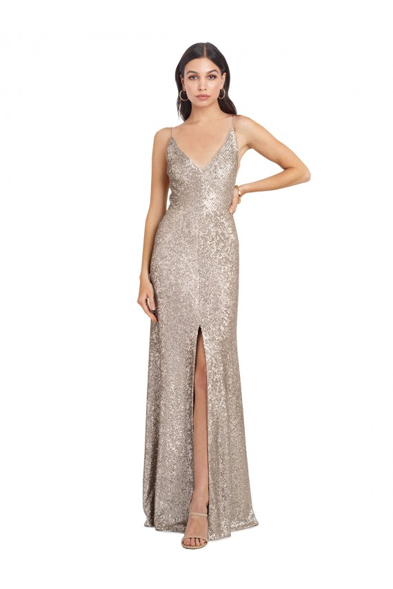 Sequin & Sparkling Sequin Sheath Long Sleeveless V-Back Formal Evening Gown / Prom Dress / Bridesmaid Dress Sheffield